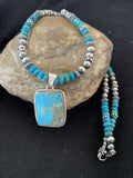 Men's Spiderweb Turquoise Pendant | Navajo Pearls Sterling Silver Necklace | Authentic Native American Handmade | 1015