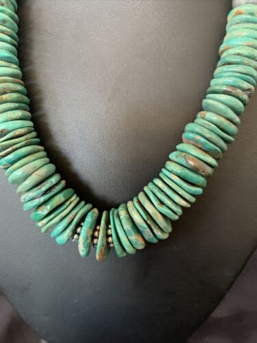 Navajo Green Turquoise Necklace | Graduated Sterling Silver | 19" | Authentic Native American Handmade | 11705 - Masha USA