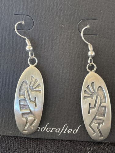 Handmade Sterling Silver Kokopelli Dangle Earrings | Authentic Native American Hopi Design | 01503