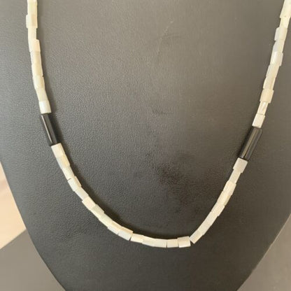 Men's Navajo Onyx & Mother of Pearl Heishi Bead Necklace | Sterling Silver | Authentic Native American Handmade | 20" | 01412