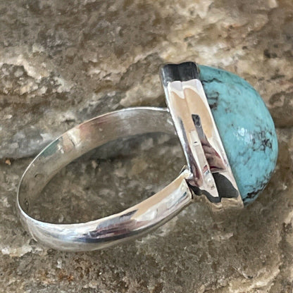 Navajo Spiderweb Blue Turquoise Ring | Sterling Silver | Sz 6.5 | Authentic Native American Handmade | 11445