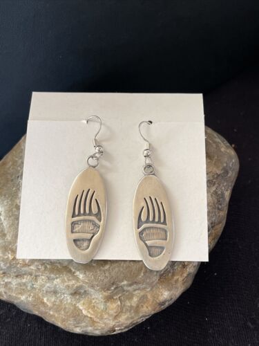 Native American Bearpaw Dangle Earrings | Hopi Sterling Silver Handmade | 01506