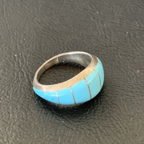 Navajo Blue Turquoise Inlay Band Ring | Sz 6 | Authentic Native American Handmade | 12391