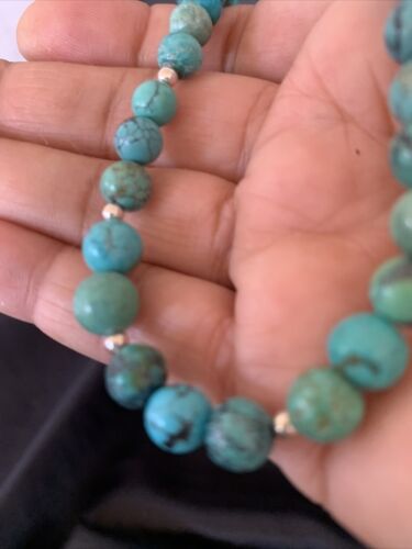 Navajo Women's | Natural Blue Turquoise Bead Necklace | Sterling Silver | 25" | Authentic Native American Handmade | 11664