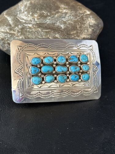 Navajo Blue Kingman Turquoise Belt Buckle Concho | Sterling Silver | Authentic Native American Handmade | 14796