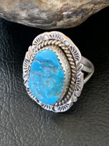 Southwestern Navajo Blue Kingman Turquoise Ring | Sterling Silver | Sz 7 | 12209