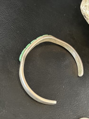 Southwestern Old Pawn Blue Turquoise Inlay Bracelet | Sterling Silver | Authentic Native American Handmade | 14531