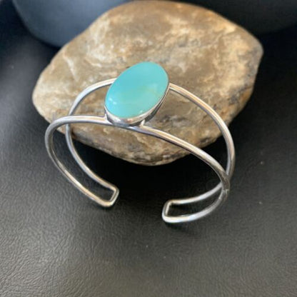 Minimalist Women's Blue Kingman Turquoise Cuff Bracelet | Sterling Silver | 12868