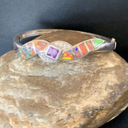 Southwestern Navajo Orange Opal Amethyst Bracelet | Sterling Silver | 7" | Authentic Native American Handmade | 13125