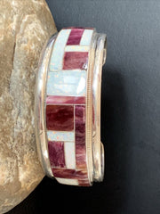 Zuni Purple Spiny Oyster Opal Inlay Cuff Bracelet | Sterling Silver | Authentic Native American Handmade | 12094
