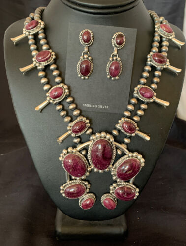 Navajo Purple Spiny Squash Blossom Naja Pendant | Sterling Silver | Authentic Native American Handmade | 12182 - Masha USA