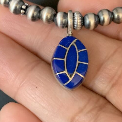 Navajo Blue Lapis Inlay Necklace Pendant | Sterling Silver | Authentic Native American Handmade | 13845