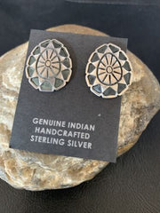 Southwestern Sterling Silver Oval Stud Earrings | 1" | Authentic Native American Handmade | 13001