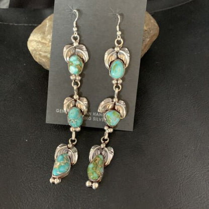Navajo Sonoran Gold Turquoise Earrings | Sterling Silver | 3 Dangle | Authentic Native American Handmade | 13923