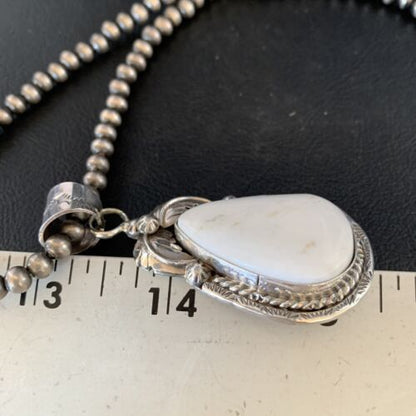 Men's Women's White Buffalo Turquoise Pendant | Sterling Silver Necklace | Native American Handmade | 14197 - Masha USA