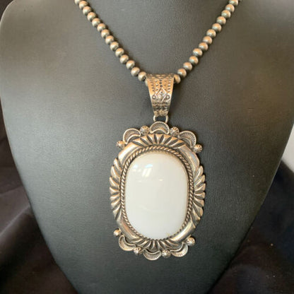 Men's Navajo White Buffalo Turquoise Pendant | Sterling Silver Necklace | Authentic Native American Handmade | 11591