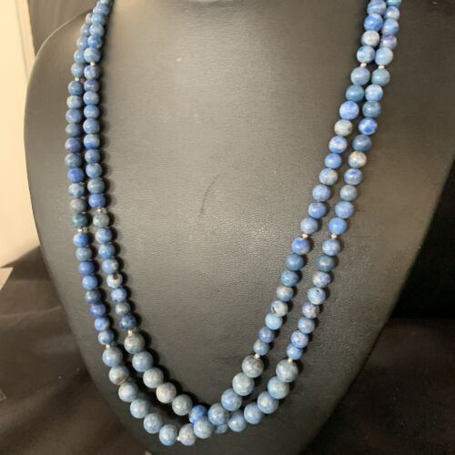 Native American Denim Lapis Bead Necklace | Sterling Silver | 21" | 2028