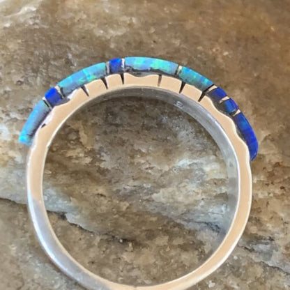 Navajo Blue Opal Inlay Ring | Sterling Silver | Sz 10.5 | Authentic Native American Handmade | Yazzie | 12963