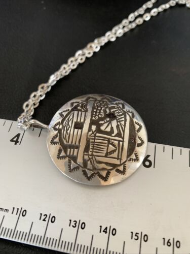 Native American Hopi Pueblo Design Stamp Pendant | Sterling Silver | Handmade | 12318 Chain