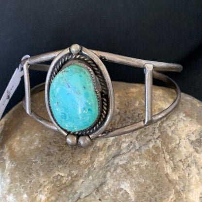 Navajo Kingman Turquoise Bracelet | Sterling Silver | Authentic Native American Old Pawn | 10414
