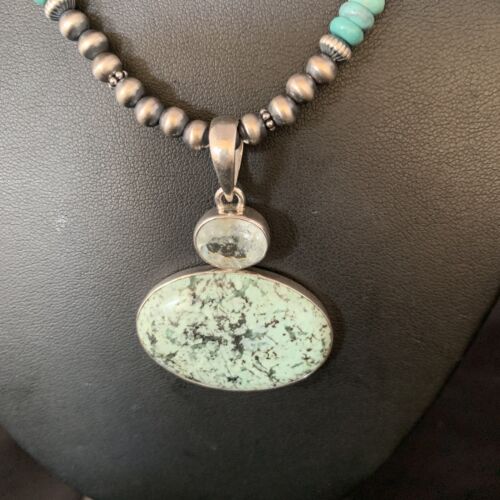 Navajo Pearls Sterling Silver Necklace | Blue Spiderweb Turquoise Pendant | Multi-Stone | 13921