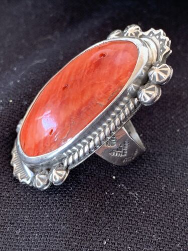 Southwestern Women's Navajo Red Spiny Oyster Ring | Sterling Silver | Sz 8 | 1003