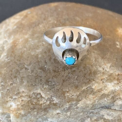 Navajo Bear Paw Blue Turquoise Pinky Ring | Sterling Silver | Sz 6 | Authentic Native American Handmade | 10841