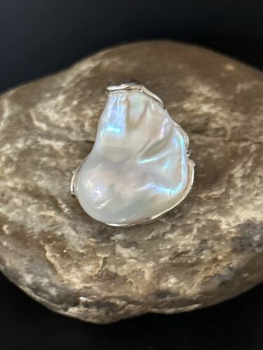 Women's White Baroque Pearl Adjustable Ring | Sterling Silver | Sz 7.5 | 14261