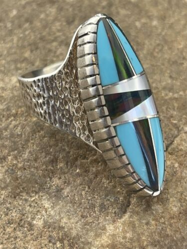 Navajo Opal & Turquoise Inlay Ring | Sterling Silver | Sz 7.5 | Authentic Native American Handmade | 1597
