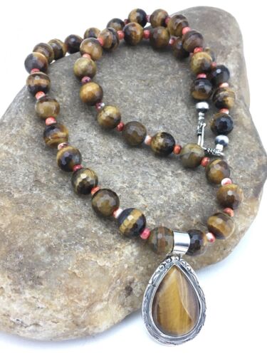 Native American Tiger's Eye Spiny Oyster Necklace | Sterling Silver | 20" | 1155
