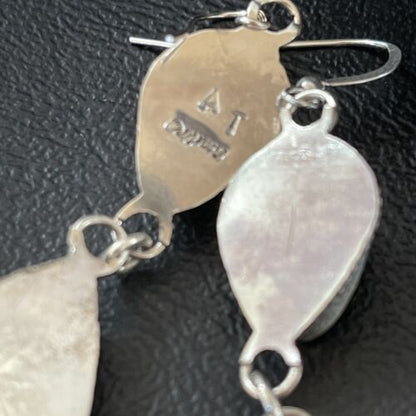 Native American Green Royston Turquoise Dangle Earrings | Navajo Handmade Sterling Silver | 1585