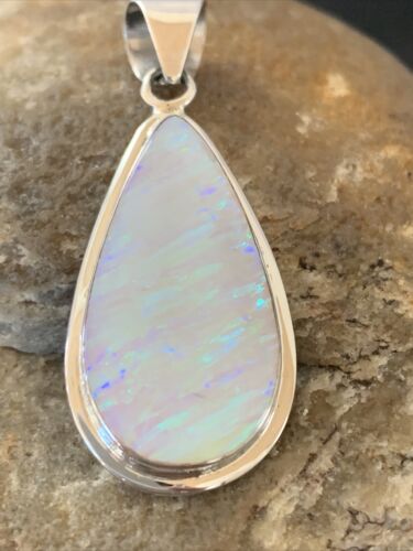 Navajo White Faux Opal Pendant | Sterling Silver | Native American Handmade | 1.50" | 1393