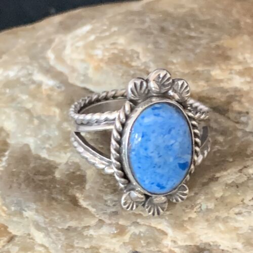 Native Womens Navajo Blue Denim Lapis Sterling Silver Ring Sz 10.5 13532