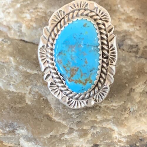Southwestern Navajo Blue Kingman Turquoise Ring | Sterling Silver | Sz 7 | 12955