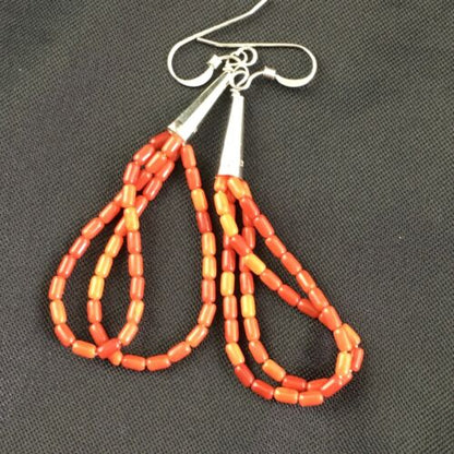 Handmade Liquid Silver Heishi Dangle Earrings | Apple Sponge Coral Tube | Sterling Silver | 2" | 1095 - Masha USA