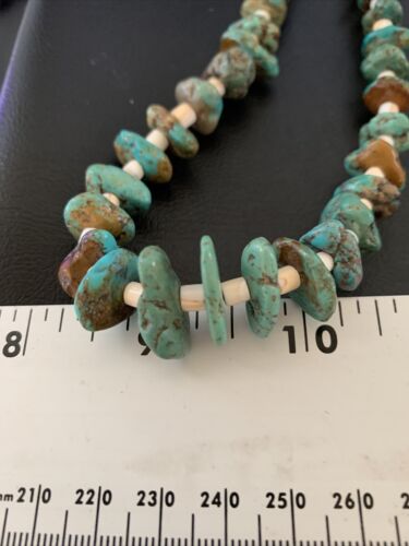 Navajo Pearls Nugget Blue Turquoise Shell Necklace | Sterling Silver | 26" | 12544