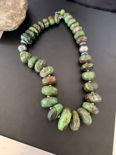 Navajo Chunky Graduated Green Turquoise Necklace | Sterling Silver | Authentic Native American | 19" | 11358