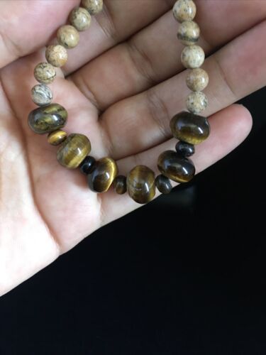 Women's Graduated Tigers Eye & Picture Jasper Necklace | Sterling Silver | Authentic Native American | 21"