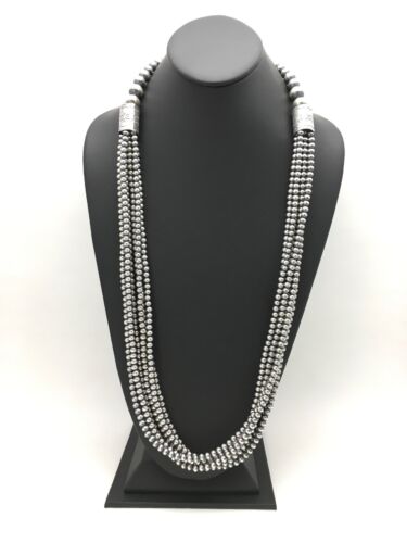 Navajo Pearls 5mm Sterling Silver Necklace | 6-Strand Pendant 30.5" | Native American | 93630
