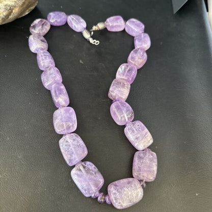 Navajo Chunky Purple Amethyst Necklace | Sterling Silver | 22" | Authentic Native American Handmade | 14297