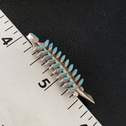 Native American  Blue Turquoise Pin Pendant | Needle Point | Zuni Handmade Sterling Silver | 12803