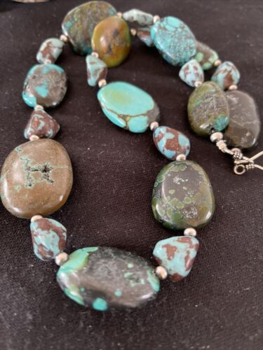 Navajo Chunky Turquoise #8 Necklace | Sterling Silver Pearls | Authentic Native American Handmade | 21" | 1240
