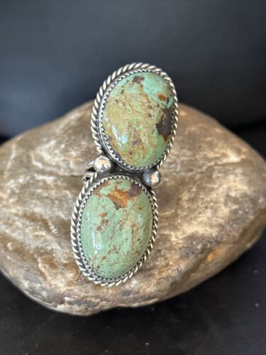 Navajo Green Turquoise Cluster Ring | Authentic Native American Sterling Silver | Multi-Stone | Sz 9.5 | 14500