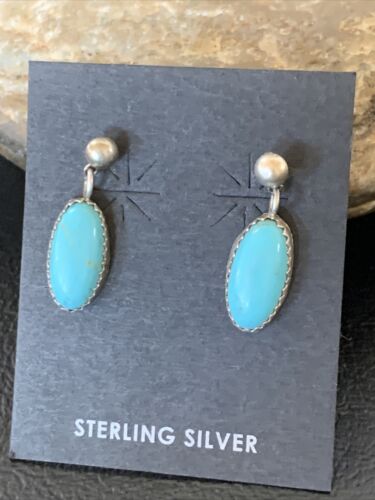 Blue Turquoise Dangle Post Earrings | Sterling Silver | 0.50" | 12713