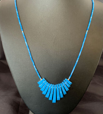 Navajo Denim Lapis Bead Necklace | Sterling Silver | Tube Heishi Fan Pendant | 20" | 10475