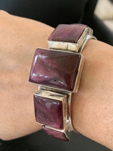 Navajo Purple Spiny Oyster Row Cuff Bracelet | Sterling Silver | Authentic Native American Handmade | 1407