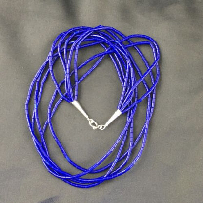 Southwestern Blue Lapis Heishi 5-Strand Necklace | Sterling Silver | 17" | 10260