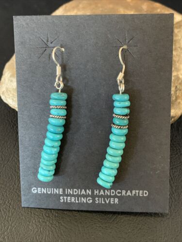 Navajo Blue Turquoise Earrings | Sterling Silver | American Pearls Bead | 1.5" | 13054