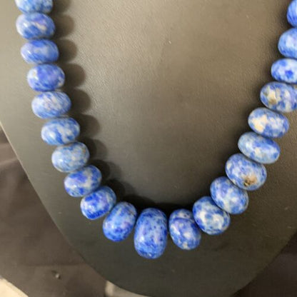 Native American Blue Denim Lapis Bead Necklace | Sterling Silver Heishi | 20" | 13974