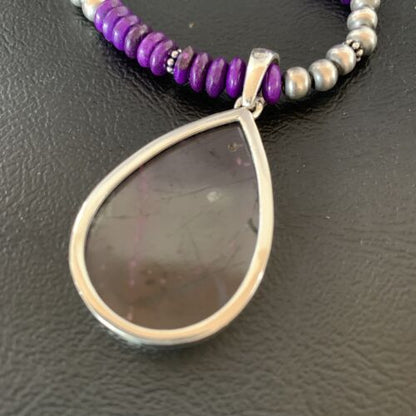 Women's Navajo Pearls Purple Sugilite Necklace Pendant | Sterling Silver | Authentic Native American Handmade | 13302